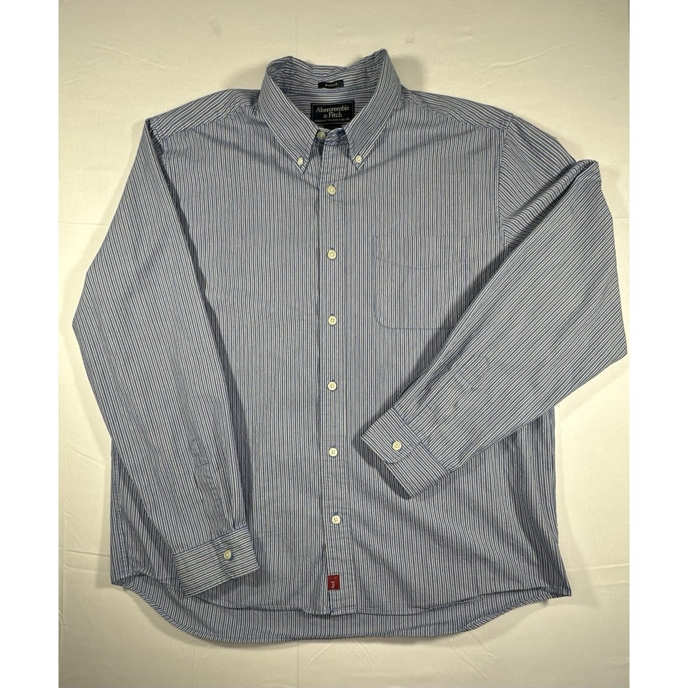 Abercrombie & Fitch Shirt Mens XL Blue Stripe Muscle Fit Button Down 100% Cotton